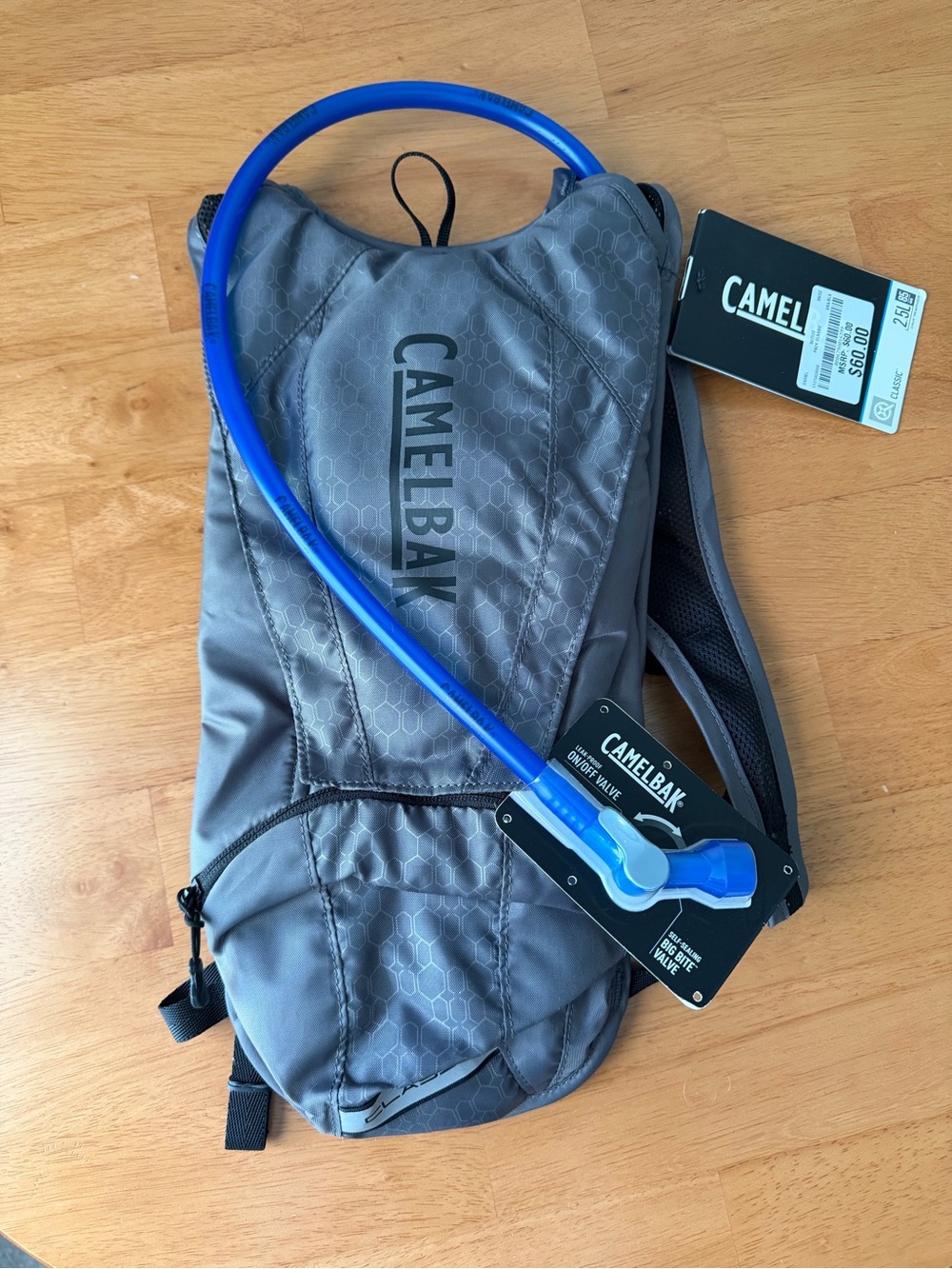 Camelbak Gray Hydration Backpack with Blue Tube